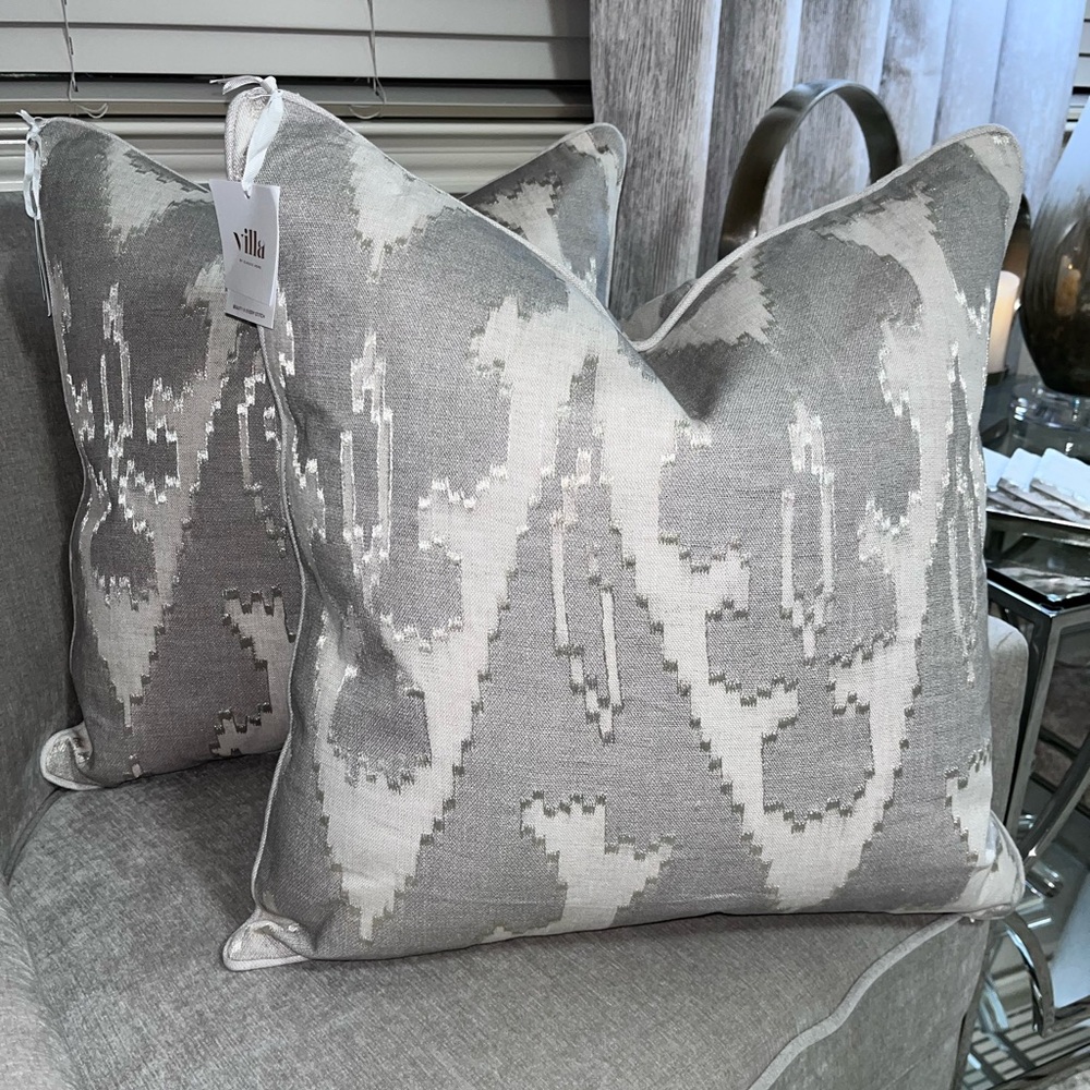 1-NWT VILLA HOME FAE GRAY EMBROIDERED LINEN PILLOW Read description for detail